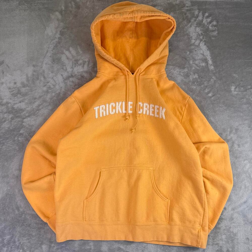 Y2K Trickle Creek Hoodie Mens XL Orange Embroidered Pullover Sweatshirt Canada